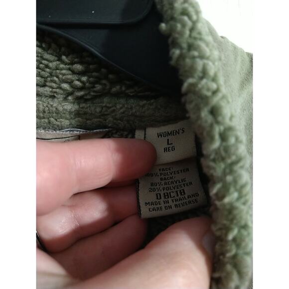 L.L. Bean Woman's L Coat Faux Suede Leather Sage Green Sherpa Button Up - Picture 4 of 10